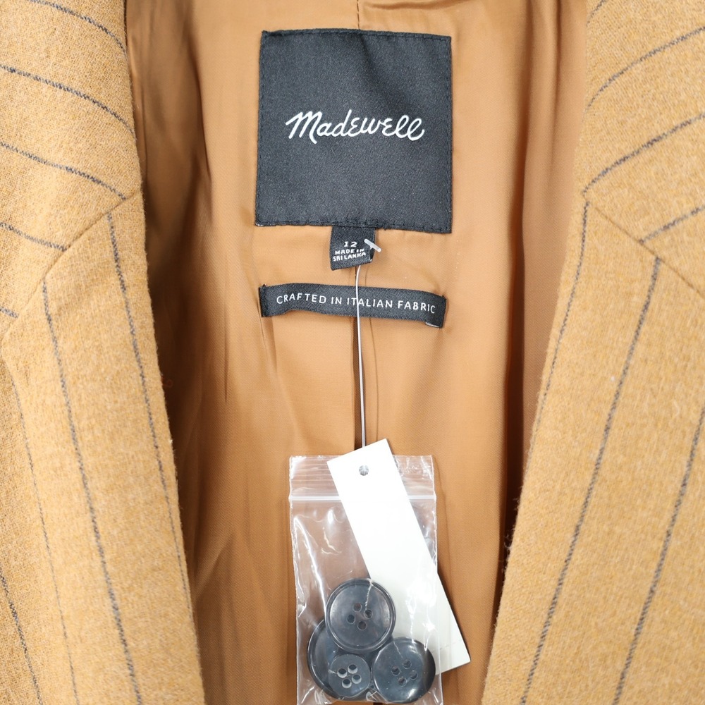 NWT Madewell Blazer Women's 12 Stripe Oversized Brown Pinstripe Notch Lapel wool - Picture 3 of 14